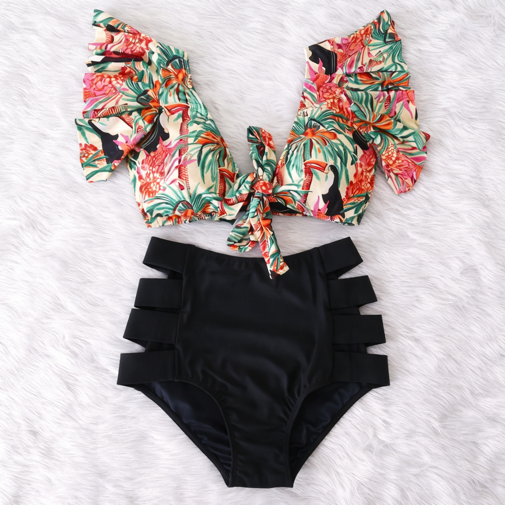 Cross-BorderRuffle Bikini High Waist Swimsuit