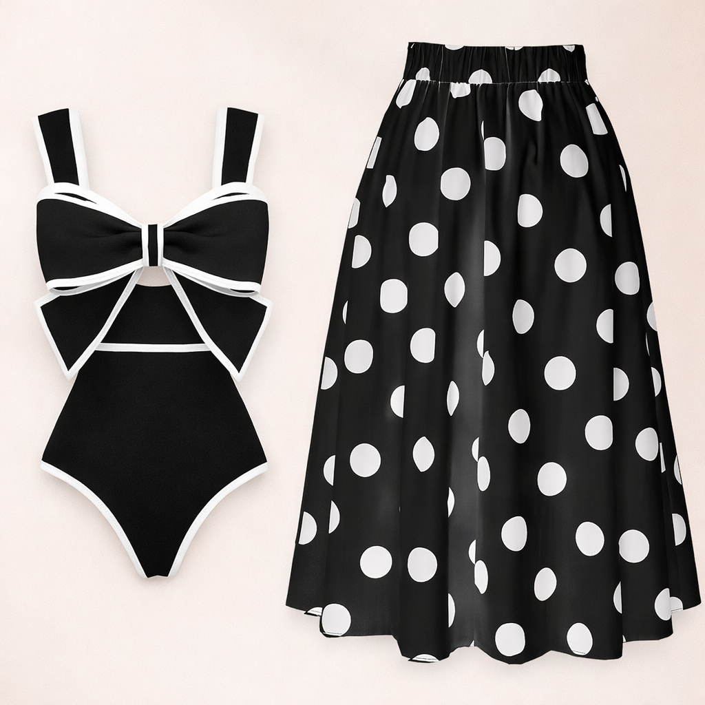 Polka Dot Swim Set – Elegant Beach Outfit