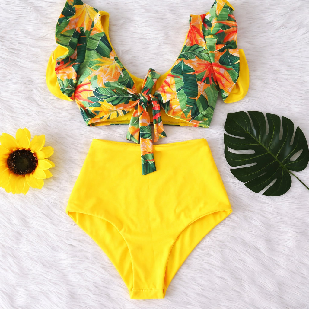 Cross-BorderRuffle Bikini High Waist Swimsuit