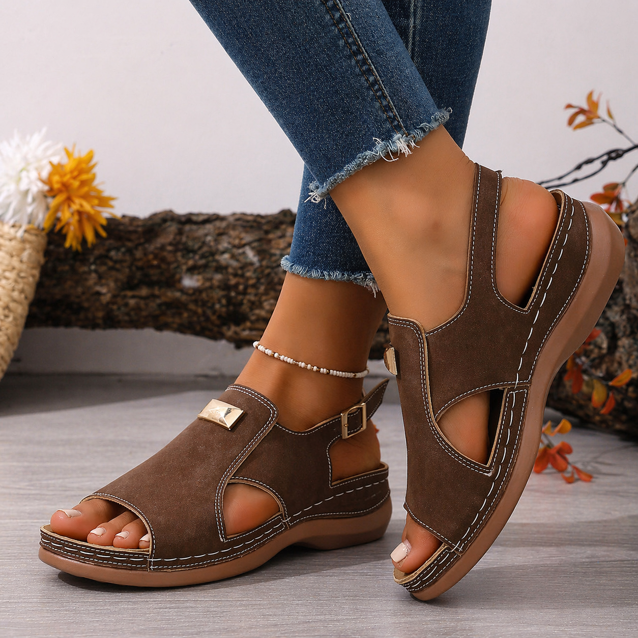 Buckle Sandals – Casual Mid-Heel Comfort