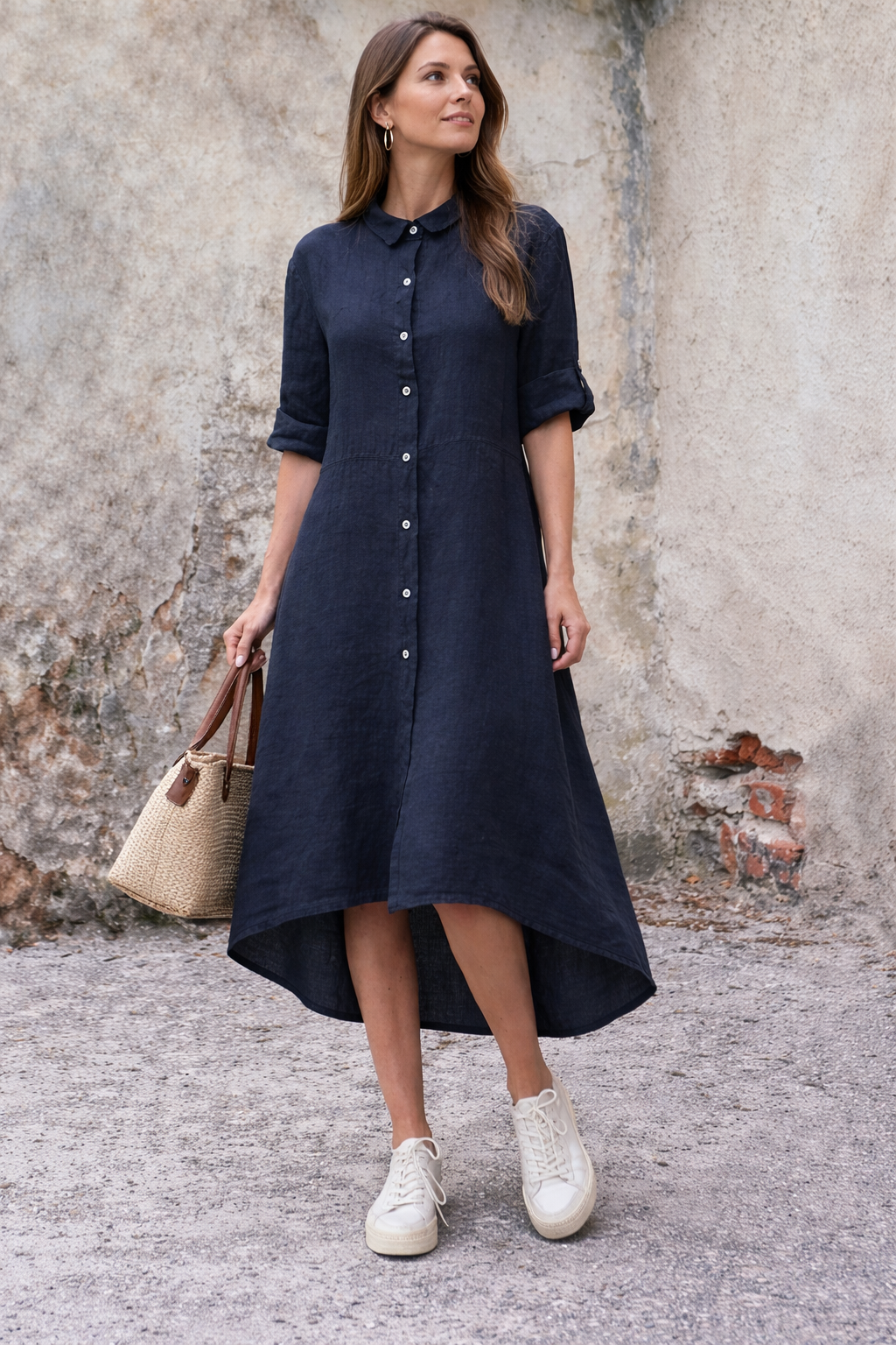 Cotton Linen Elegant Shirt Dress