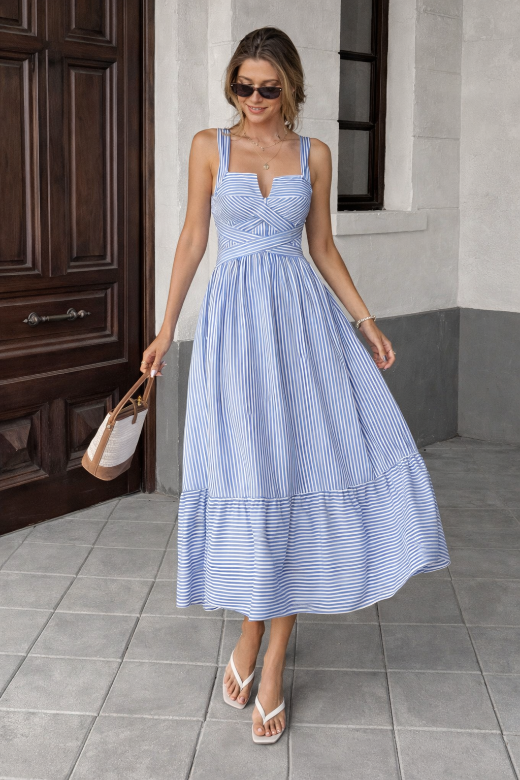 Elegant Blue Lace Patchwork Dress