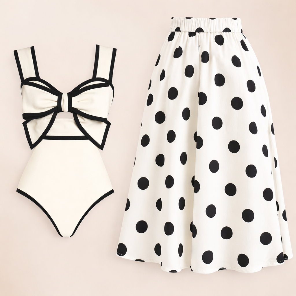 Polka Dot Swim Set – Elegant Beach Outfit